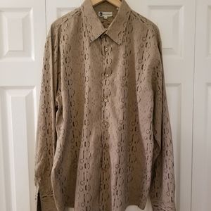 Bachrach Men Brown Long Sleeve French Cuff  Button Up Casual Shirt Size 2XL